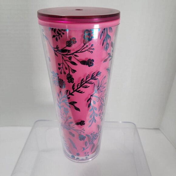 Starbucks 2022 Holiday ‘Woodland Lace Color Change’ Pink Red Tumbler 24oz Venti - Picture 4 of 5